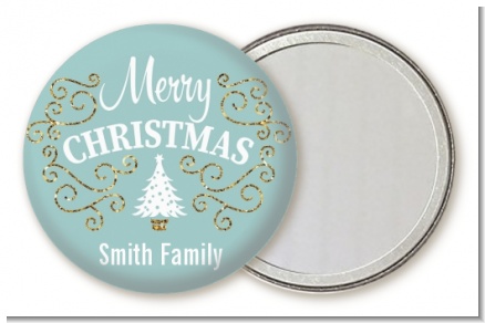 Christmas Tree with Glitter Scrolls - Personalized Christmas Pocket Mirror Favors