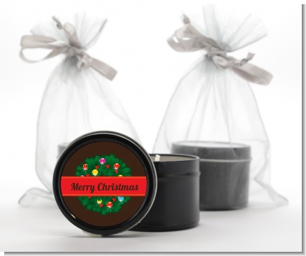 Christmas Wreath and Bells - Christmas Black Candle Tin Favors