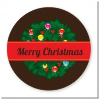 Christmas Wreath and Bells - Round Personalized Christmas Sticker Labels