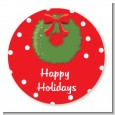 Christmas Wreath - Round Personalized Christmas Sticker Labels thumbnail