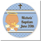 Angel Baby Boy Hispanic - Round Personalized Baptism / Christening Sticker Labels