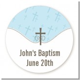 Cross Blue - Round Personalized Baptism / Christening Sticker Labels