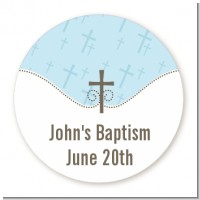 Cross Blue - Round Personalized Baptism / Christening Sticker Labels