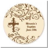 Cross Brown & Beige - Round Personalized Baptism / Christening Sticker Labels