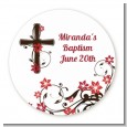 Cross Floral Blossom - Round Personalized Baptism / Christening Sticker Labels thumbnail