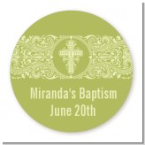 Cross Sage Green - Round Personalized Baptism / Christening Sticker Labels