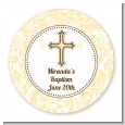 Cross Yellow & Brown - Round Personalized Baptism / Christening Sticker Labels thumbnail