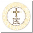 Cross Yellow & Brown - Round Personalized Baptism / Christening Sticker Labels thumbnail