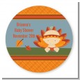 Little Turkey Girl - Round Personalized Baby Shower Sticker Labels thumbnail