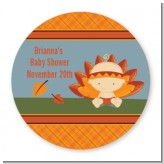 Little Turkey Girl - Round Personalized Baby Shower Sticker Labels