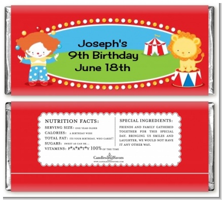 Circus - Personalized Birthday Party Candy Bar Wrappers