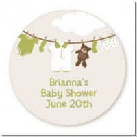 Clothesline It's A Baby - Round Personalized Baby Shower Sticker Labels
