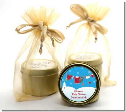 Clothesline Christmas - Baby Shower Gold Tin Candle Favors