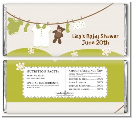 Clothesline It's A Baby - Personalized Baby Shower Candy Bar Wrappers