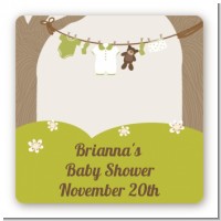 Clothesline It's A Baby - Square Personalized Baby Shower Sticker Labels