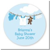 Clothesline It's A Boy - Round Personalized Baby Shower Sticker Labels