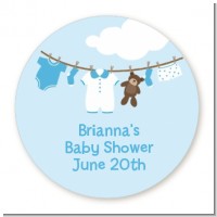 Clothesline It's A Boy - Round Personalized Baby Shower Sticker Labels