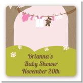 Clothesline It's A Girl - Square Personalized Baby Shower Sticker Labels