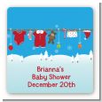Clothesline Christmas - Square Personalized Baby Shower Sticker Labels thumbnail