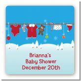 Clothesline Christmas - Square Personalized Baby Shower Sticker Labels