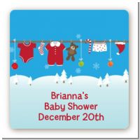 Clothesline Christmas - Square Personalized Baby Shower Sticker Labels