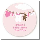 Clothesline It's A Girl - Round Personalized Baby Shower Sticker Labels