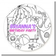 Color You Own - Beach Scene - Round Personalized Birthday Party Sticker Labels thumbnail