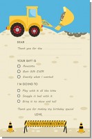 Construction Truck - Birthday Party Fill In Thank You Cards