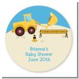 Construction Truck - Round Personalized Baby Shower Sticker Labels thumbnail