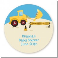 Construction Truck - Round Personalized Baby Shower Sticker Labels