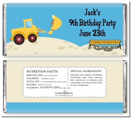 Construction Truck - Personalized Birthday Party Candy Bar Wrappers