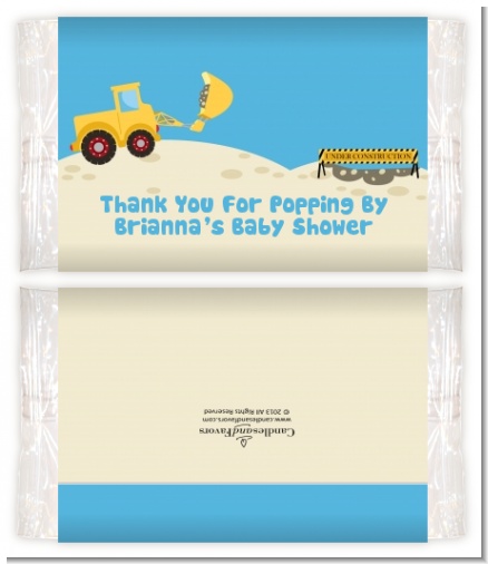 Construction Truck - Personalized Popcorn Wrapper Baby Shower Favors