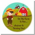 Country Boy On The Farm - Round Personalized Birthday Party Sticker Labels thumbnail