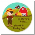 Country Boy On The Farm - Round Personalized Birthday Party Sticker Labels thumbnail