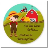 Country Boy On The Farm - Round Personalized Birthday Party Sticker Labels