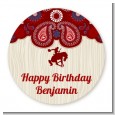 Cowboy Rider - Round Personalized Birthday Party Sticker Labels thumbnail