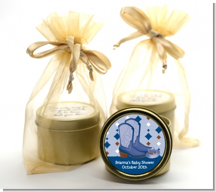 Cowboy Western - Baby Shower Gold Tin Candle Favors