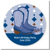Cowboy Western - Round Personalized Birthday Party Sticker Labels