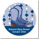 Cowboy Western - Round Personalized Baby Shower Sticker Labels