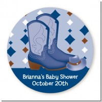 Cowboy Western - Round Personalized Baby Shower Sticker Labels