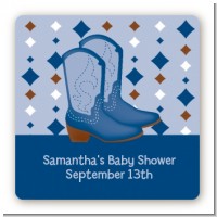 Cowboy Western - Square Personalized Baby Shower Sticker Labels