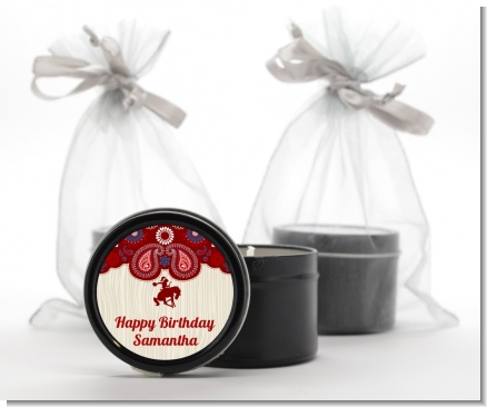 Cowgirl Rider - Birthday Party Black Candle Tin Favors