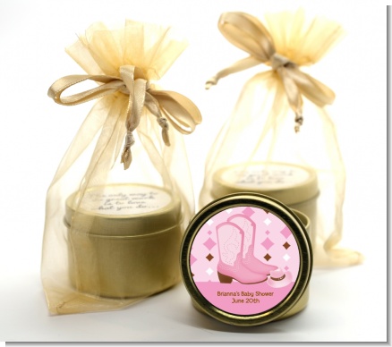 Cowgirl Western - Birthday Party Gold Tin Candle Favors