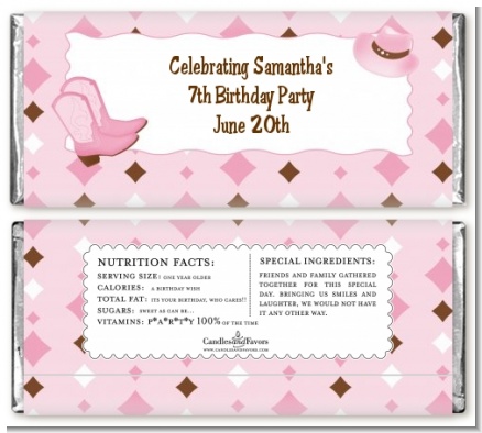 Cowgirl Western - Personalized Birthday Party Candy Bar Wrappers