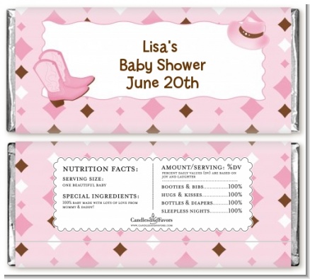 Cowgirl Western - Personalized Baby Shower Candy Bar Wrappers