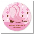Cowgirl Western - Round Personalized Birthday Party Sticker Labels thumbnail