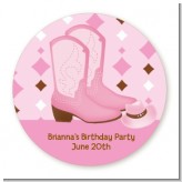 Cowgirl Western - Round Personalized Birthday Party Sticker Labels