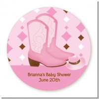 Cowgirl Western - Round Personalized Baby Shower Sticker Labels