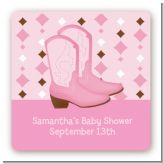 Cowgirl Western - Square Personalized Baby Shower Sticker Labels