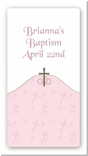 Cross Pink - Custom Rectangle Baptism / Christening Sticker/Labels